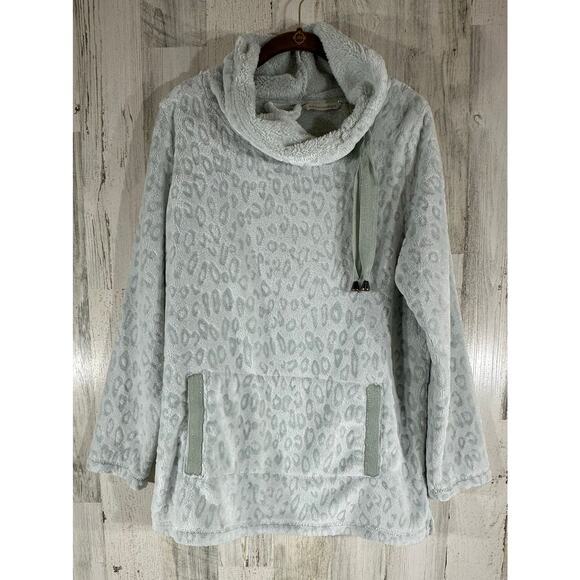 Soft Surroundings Tanzania Sweatshirt Size Small Gray Leopard Cowl Neck Pockets - Picture 2 of 10